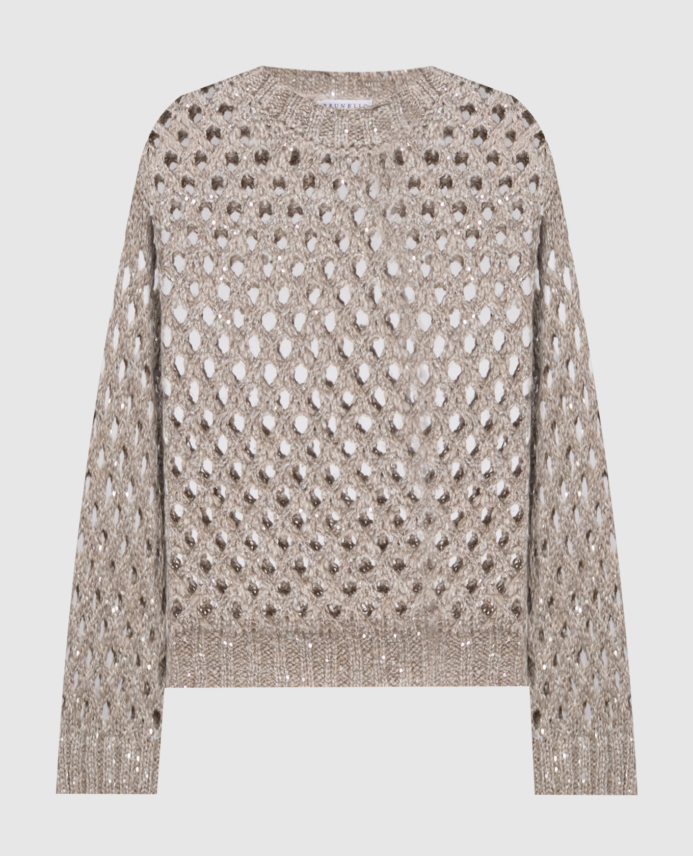 Beige openwork sweater with silk and linen Brunello Cucinelli