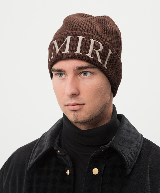 AMIRI - Brown wool cap with logo embroidery AMHAEA1011 - shop with