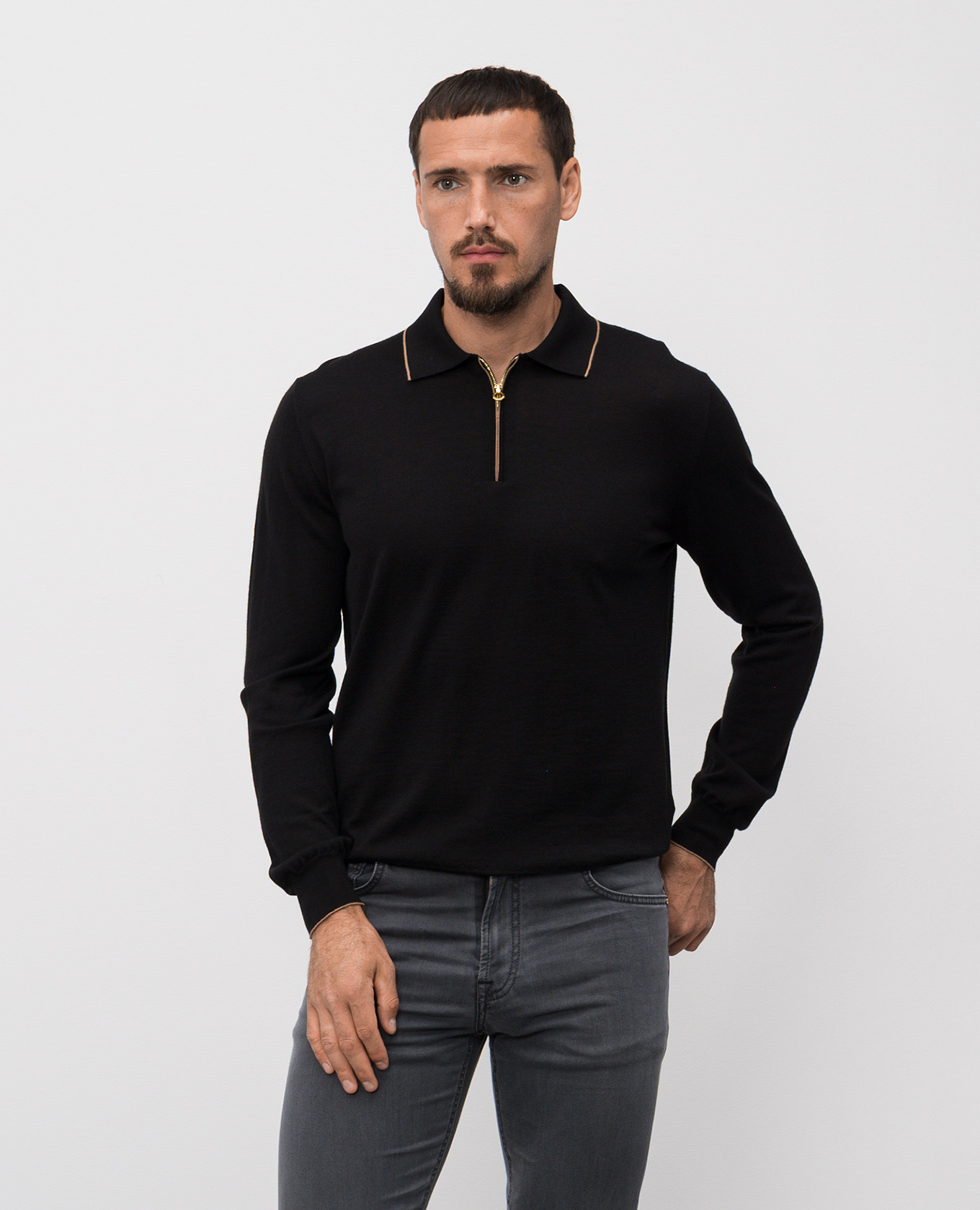

Black wool, silk and cashmere polo shirt Stefano Ricci