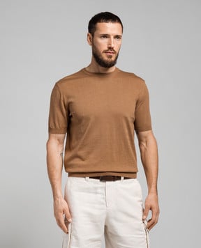 Cashmere&Whiskey Brown T-shirt with a straight cut in silk and cashmere FS03