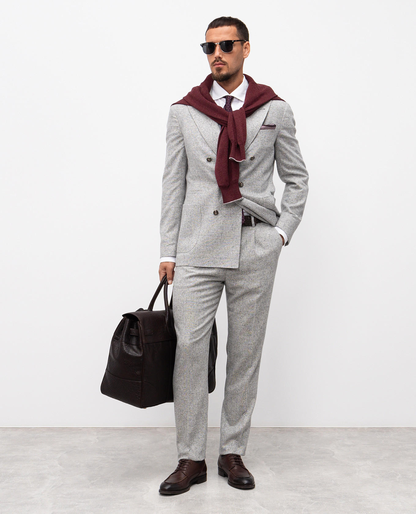 

Gray checked silk, wool and cashmere suit Brunello Cucinelli, Grey