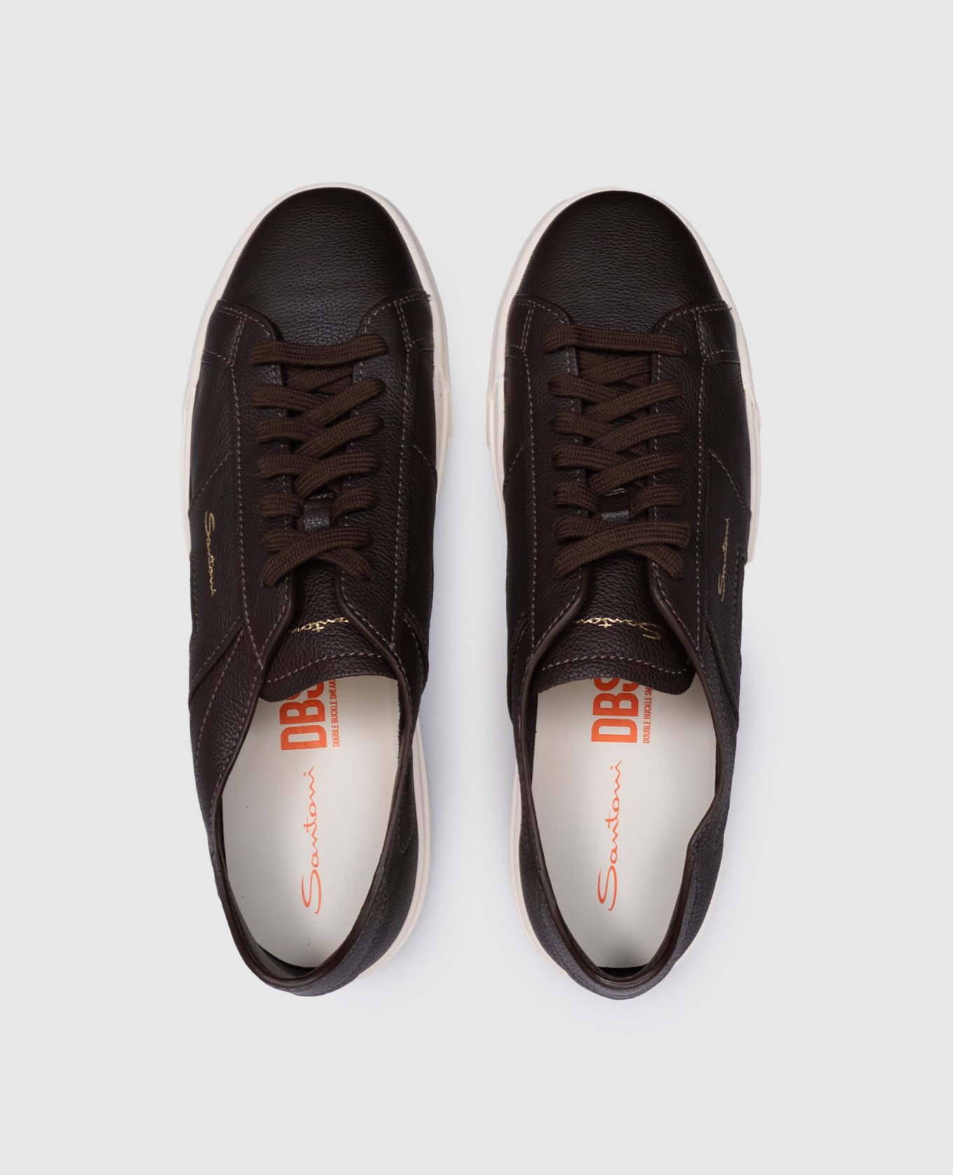 Brown leather sneakers with logo Santoni 4