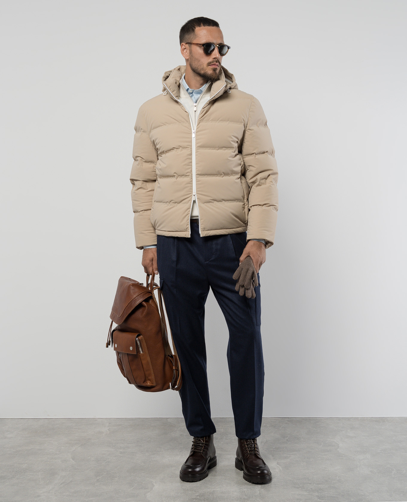 

Beige quilted down jacket Brunello Cucinelli