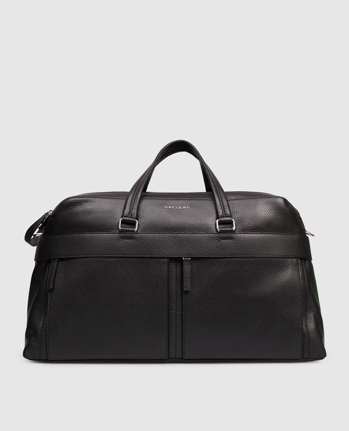 Black leather travel bag with logo Orciani
