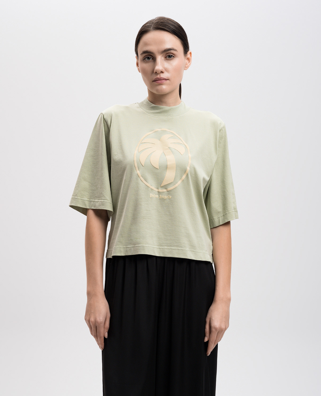 

Green cropped t-shirt with a textured Oval Palm print Palm Angels