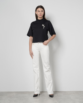 Palm Angels White jeans with textured logo PWYB032R24DEN003