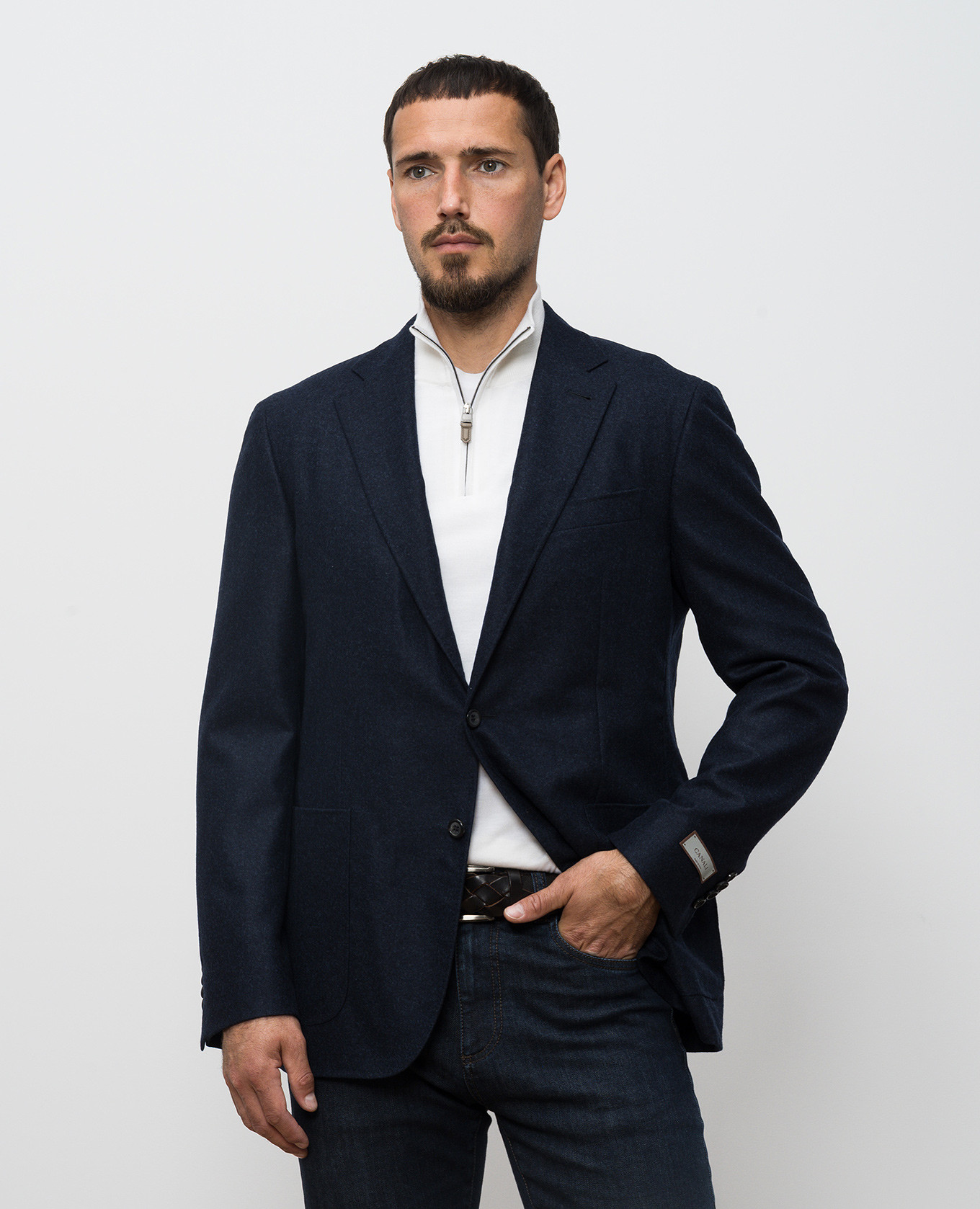 

Blue wool jacket with logo patch Canali
