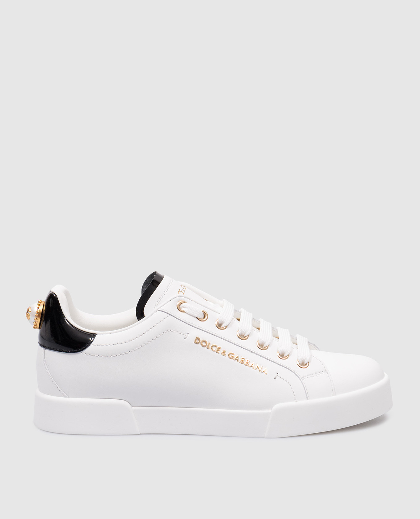 

White leather PORTOFINO sneakers with textured logo Dolce&Gabbana, Белый