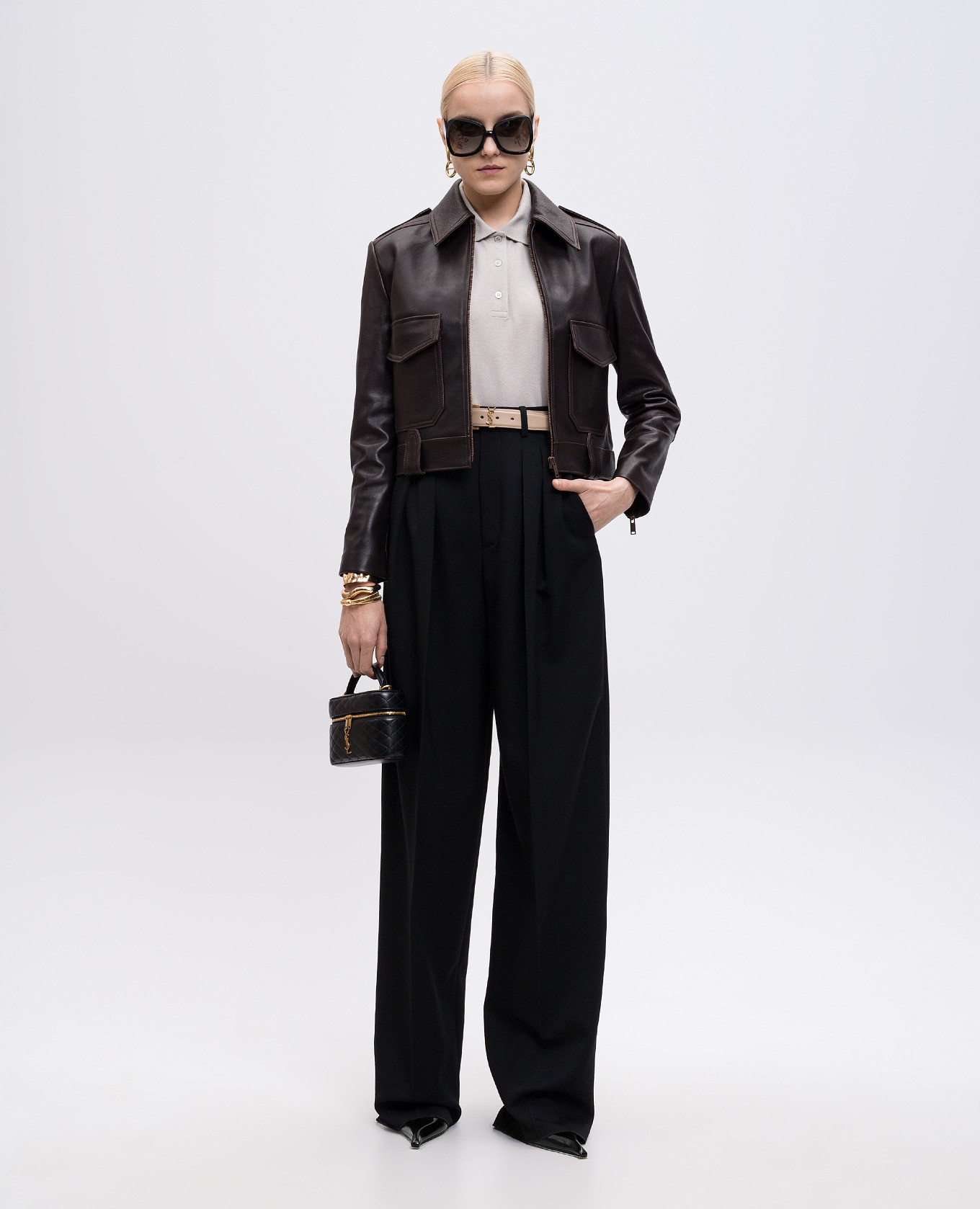 

Grey polo shirt with embroidered monogram logo Saint Laurent