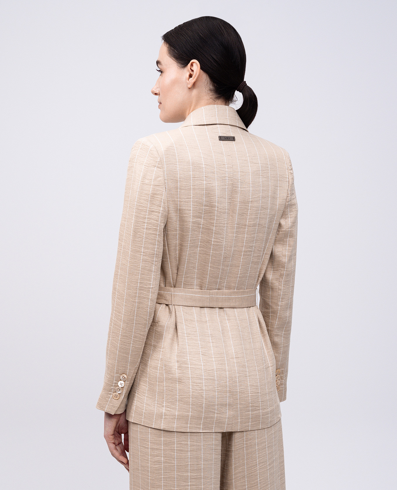 

Beige striped linen double-breasted jacket Peserico
