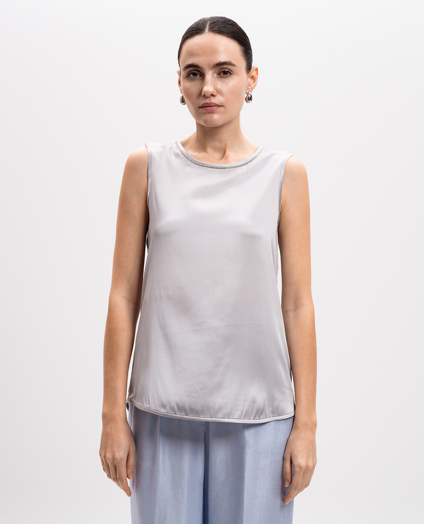 

Gray silk top with monil chain Peserico, Grey