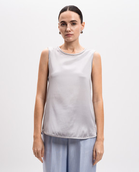 Peserico Gray silk top with monil chain S08893D02372