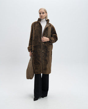 Yves Salomon Long khaki sheepskin coat 24WYM60411MESI
