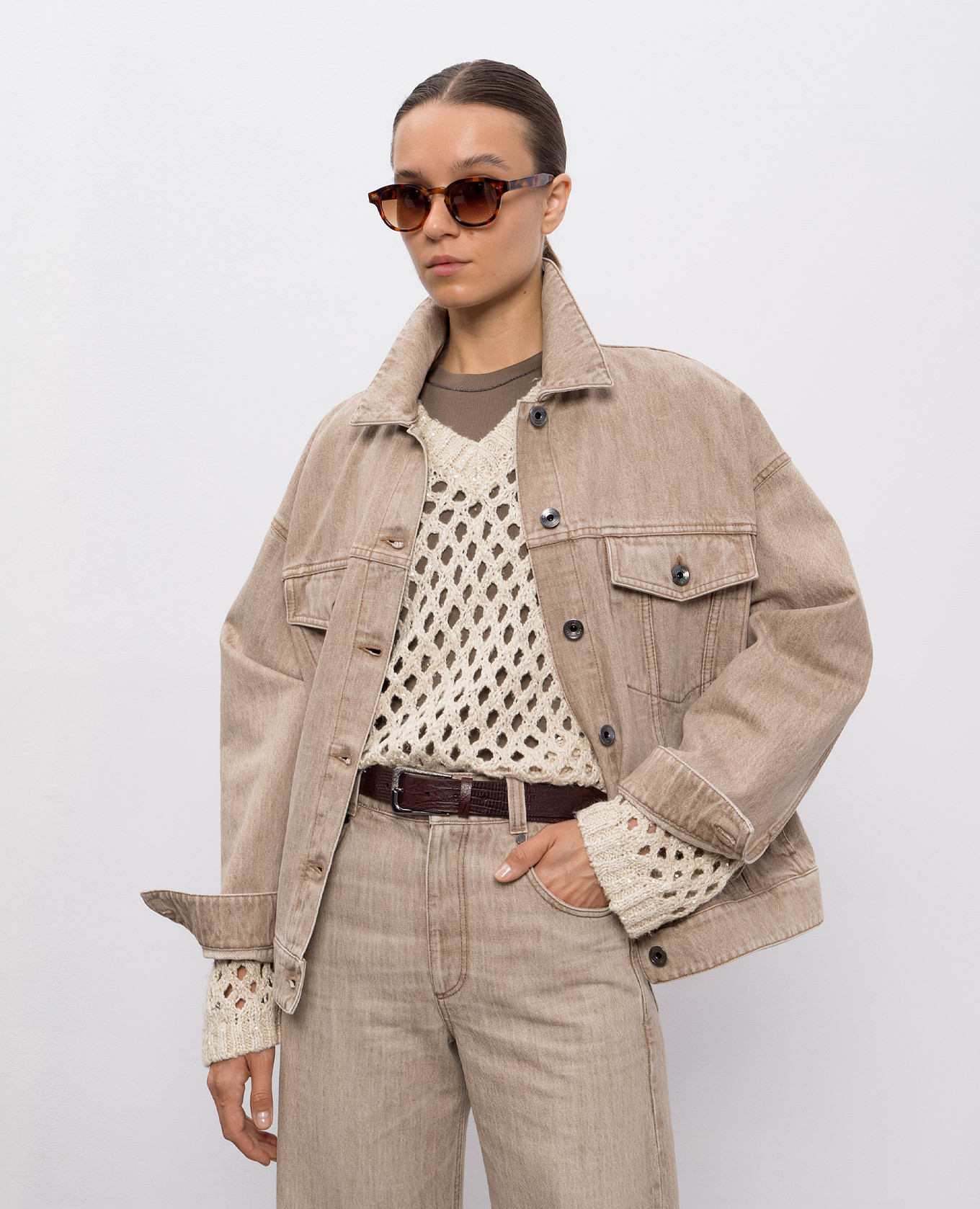 

Burgundy leather belt with reptile leather embossing Brunello Cucinelli