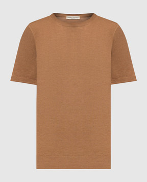 Cashmere&Whiskey Brown T-shirt with a straight cut in silk and cashmere FS03