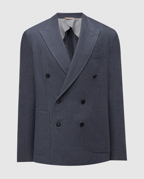 Peserico Green double-breasted patterned linen jacket R5102908266