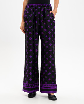 Dolce&Gabbana Black silk trousers with monogram logo pattern FTAMPTHI1Z7