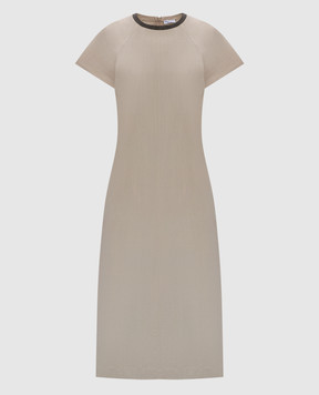 Brunello Cucinelli Beige linen dress with monil chain MH126AHB51