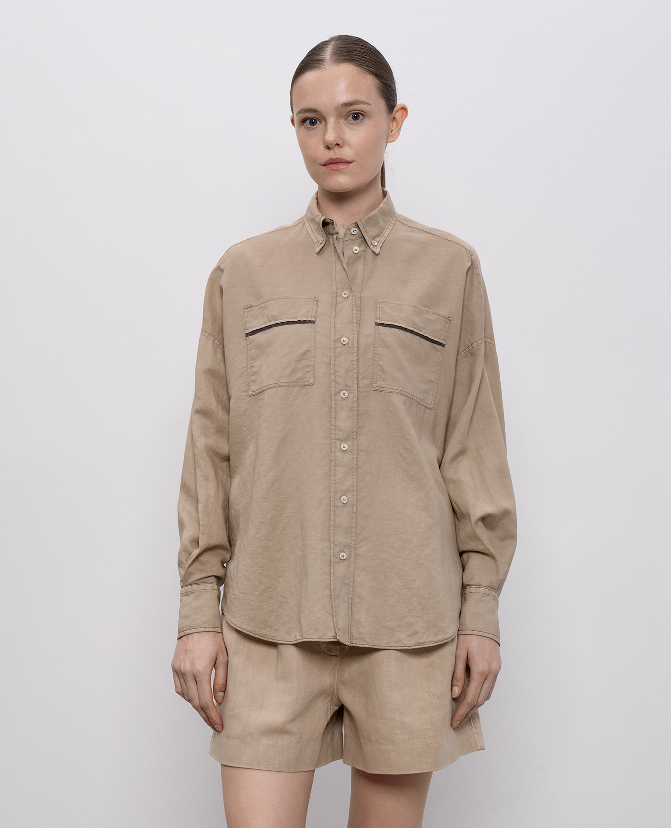 

Beige linen shirt with monil chain Brunello Cucinelli