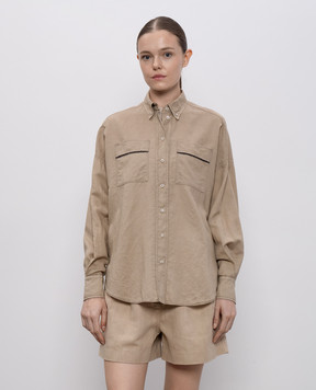 Brunello Cucinelli Beige linen shirt with monil chain MD698RA506