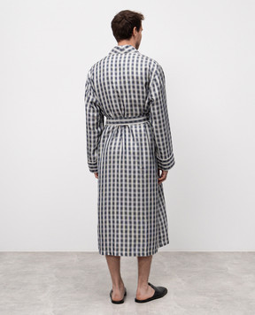 Derek Rose Blue checked silk robe 5535OTIS003