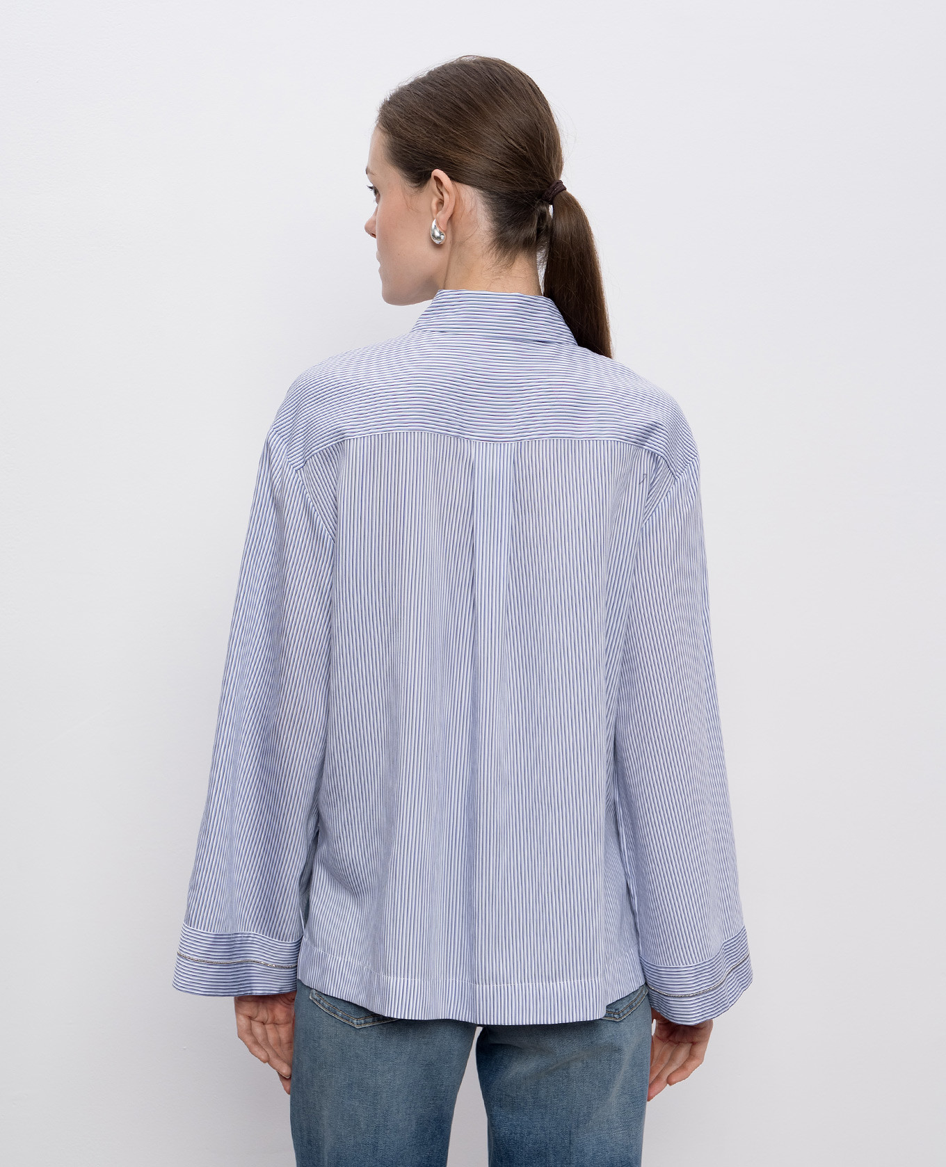 

Blue striped blouse with monil chain Peserico