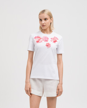 Ermanno Scervino White t-shirt with floral print and appliqué D442L729DUX