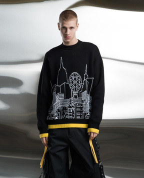 Off-White Black Skyline sweater with a pattern OMHE200S24KNI001