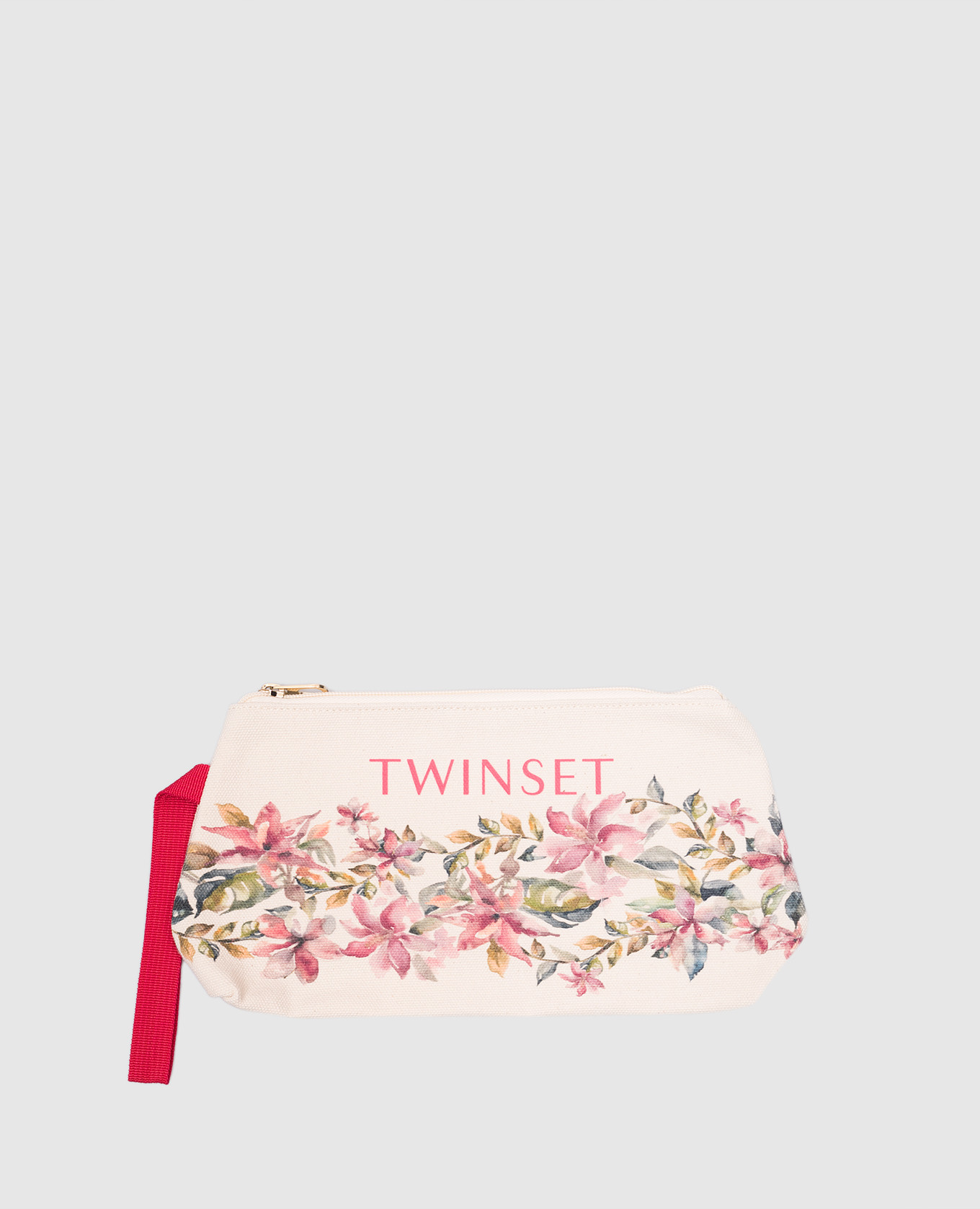 

Beige floral print cosmetic bag with logo Twinset
