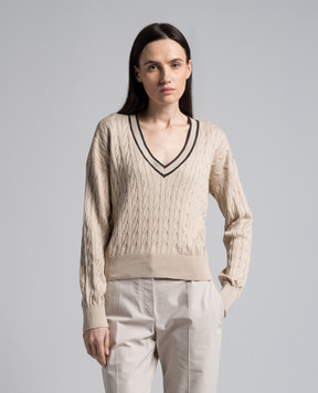Brunello Cucinelli Beige pullover in a textured pattern with a monil chain M19195422