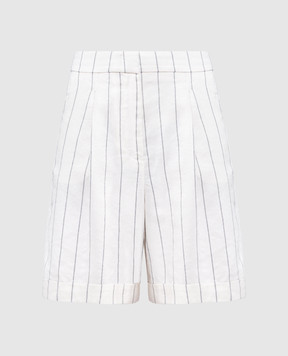 Peserico Beige striped linen Bermuda shorts P04083Z01250