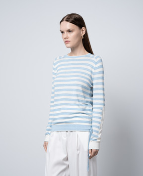 MooRER Blue jumper MAVIS-SYC with striped silk MAVISSYC