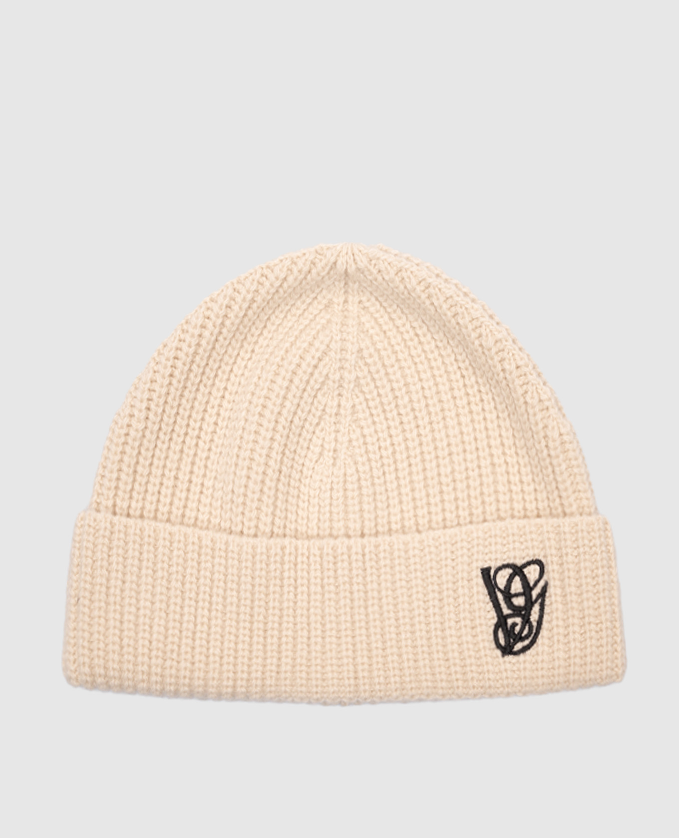 

Beige wool hat with embroidered monogram logo Valentino