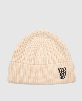 Valentino Beige wool hat with embroidered monogram logo 7W2HB02EQJY