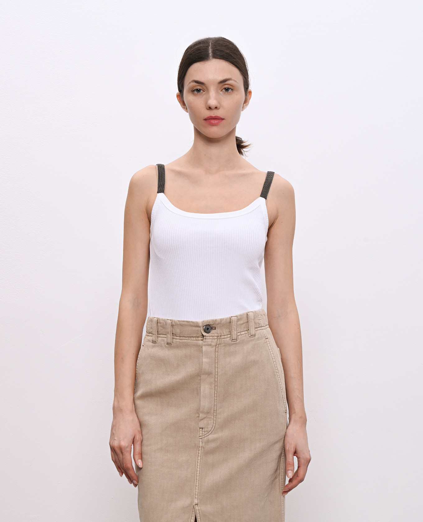 

White ribbed top with monil chain Brunello Cucinelli