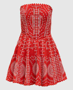 Charo Ruiz Clem red linen dress with broderie embroidery 254601