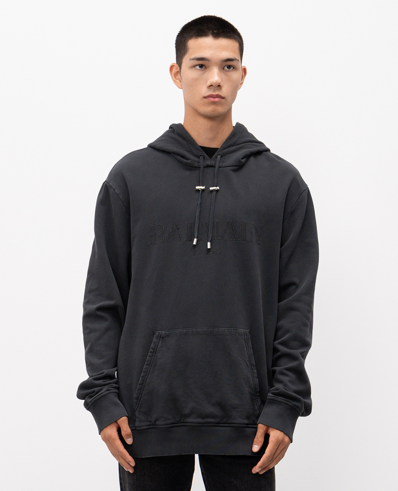 Grey hoodie with logo embroidery Balmain 3