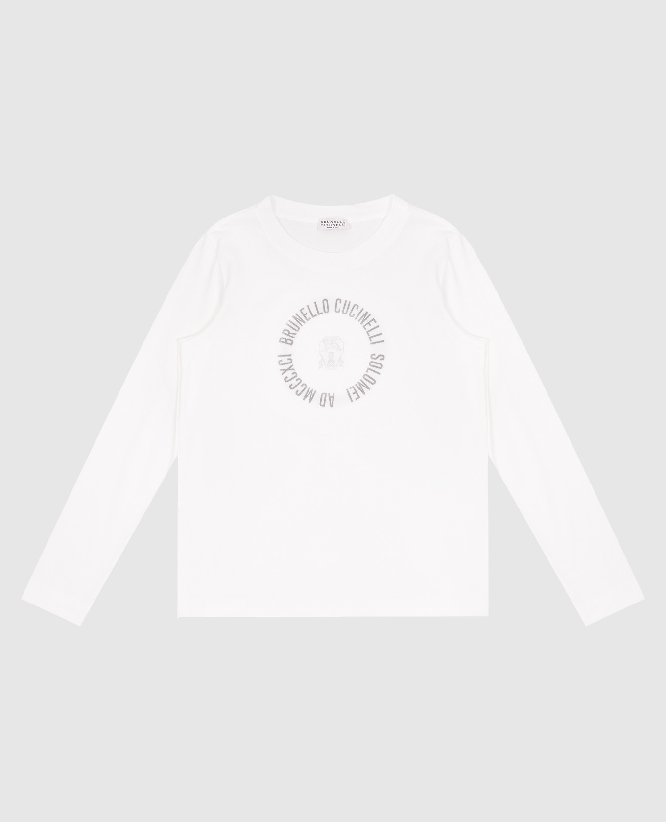 Children's white longsleeve with solomei print brunello cucinelli