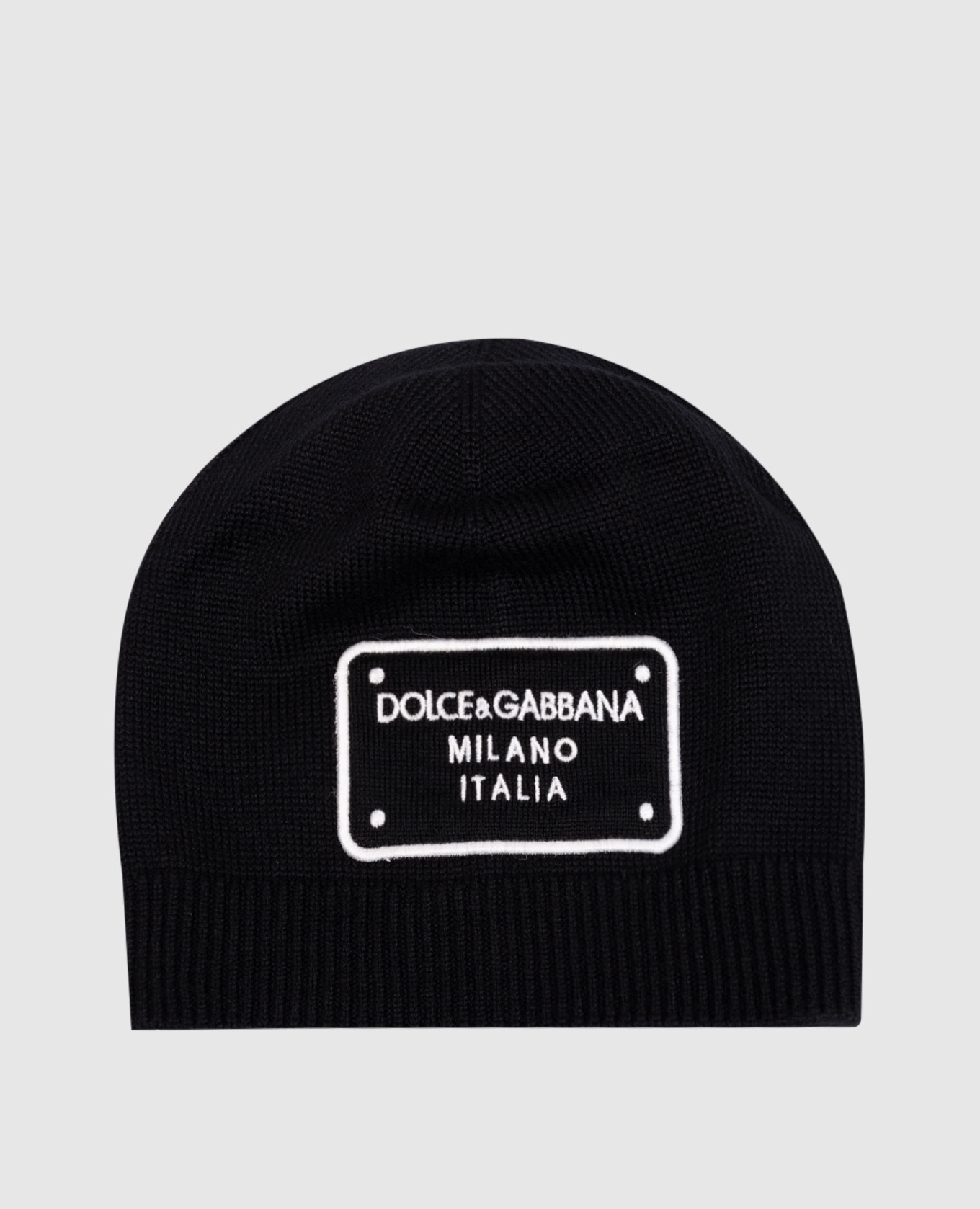 Children's black cap made of wool with a contrasting logo patch dolce&gabbana