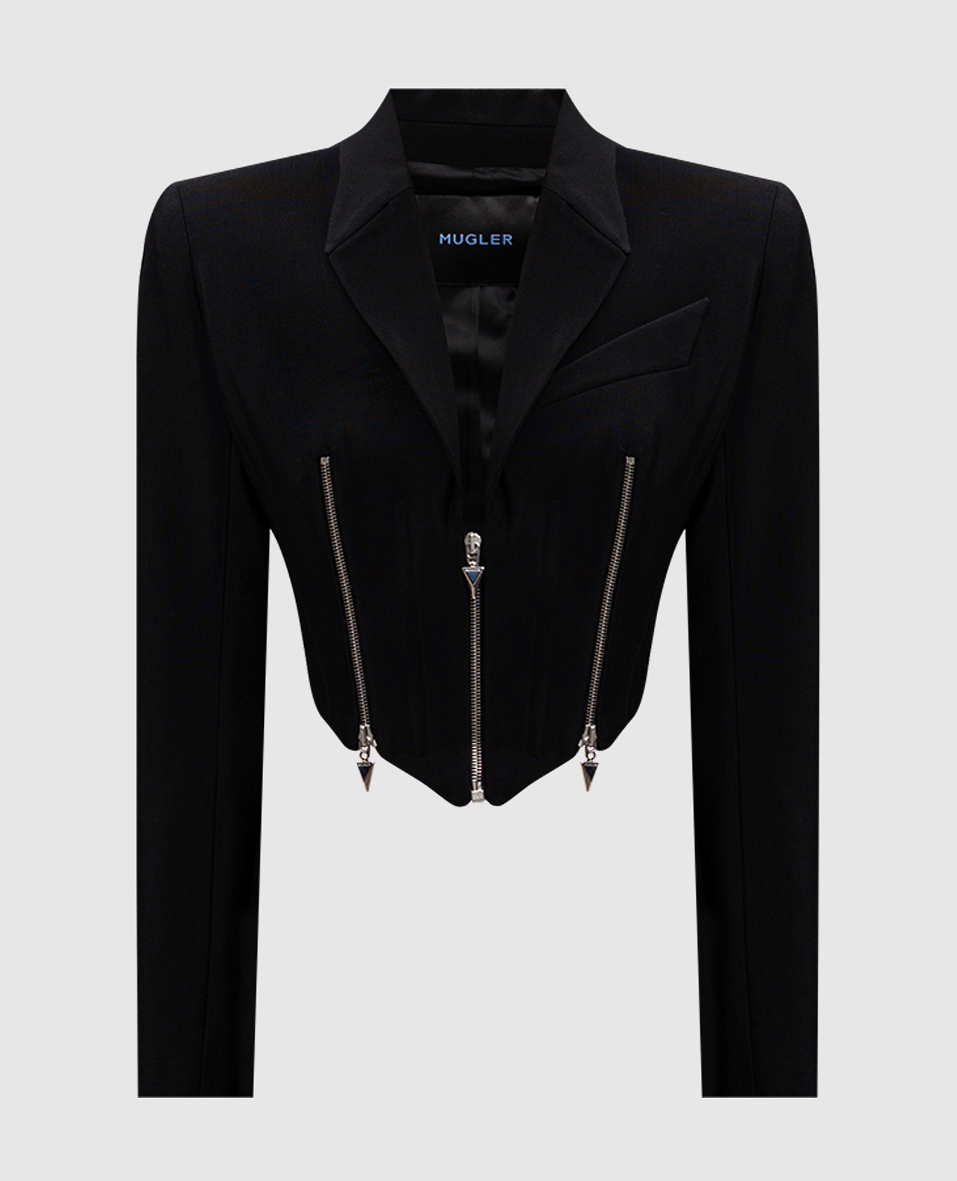 Black cropped wool jacket with zippers thierry mugler