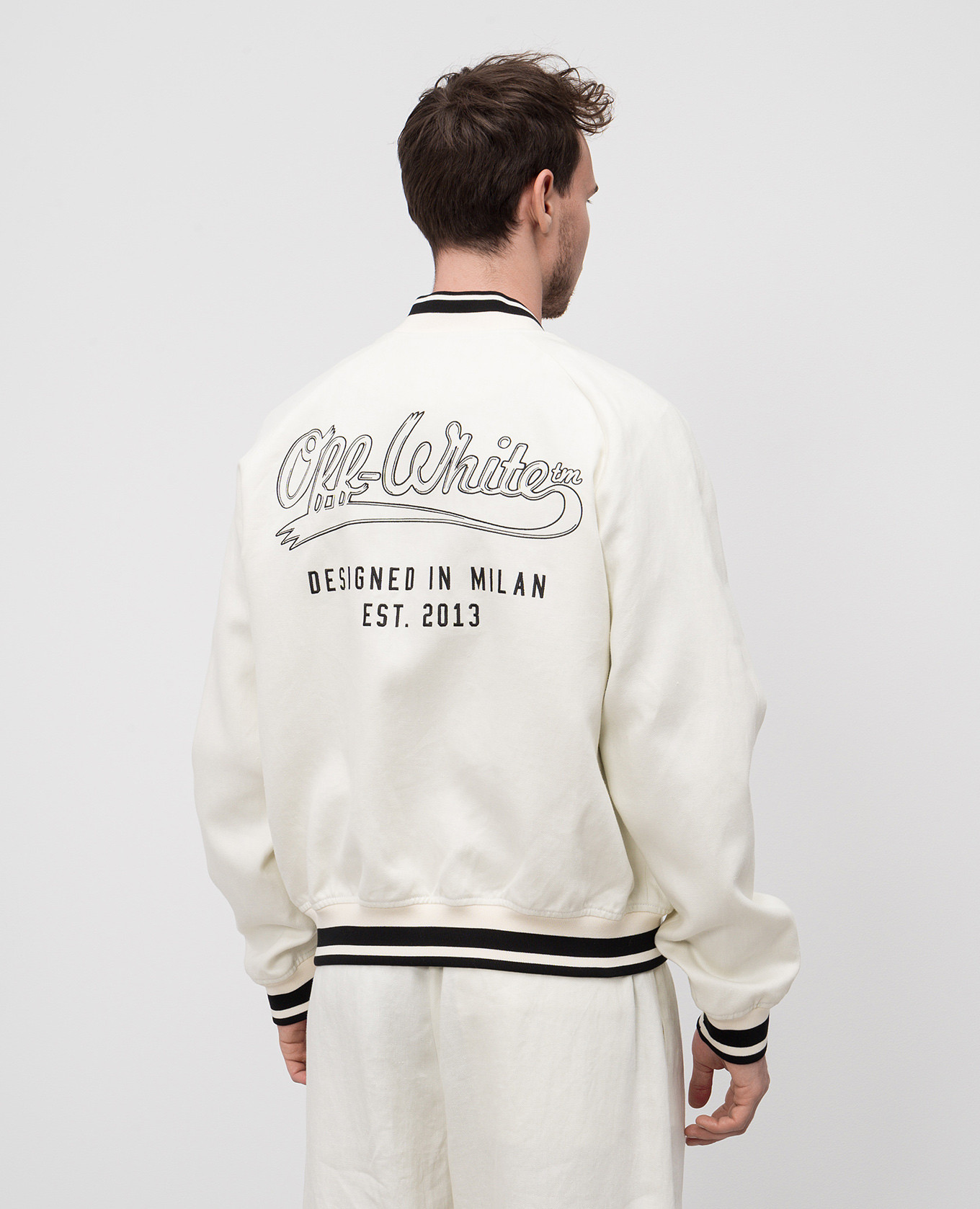 

White linen bomber jacket with logo embroidery Off-White
