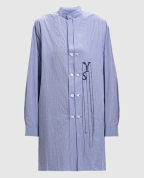 Y`S Yamamoto Blue striped long-sleeved shirt with monogram logo YTB02026