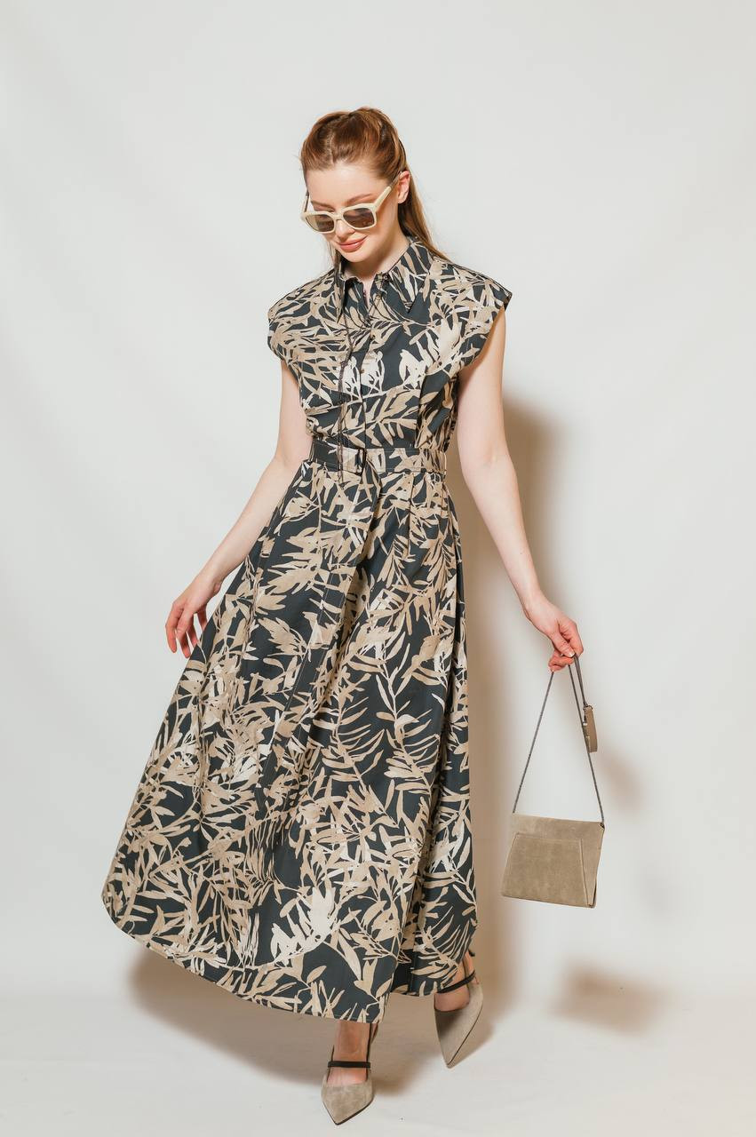 

Gray printed shirt dress Brunello Cucinelli, Brown