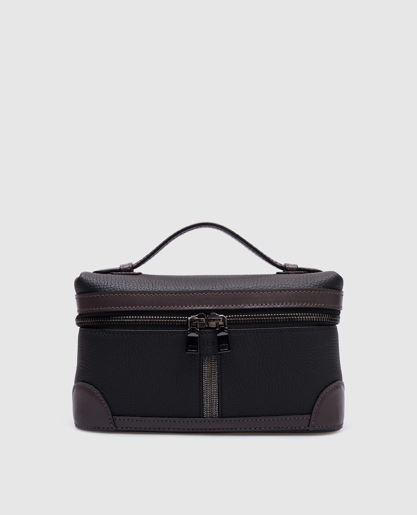 

Black leather crossbody bag with monil chain Peserico, Черный