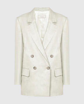 Peserico Green double-breasted jacket with linen S0139705425