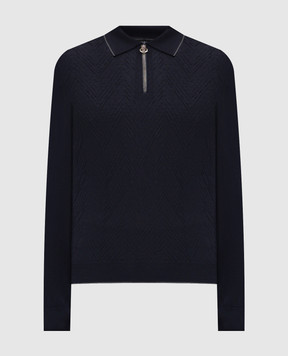 Stefano Ricci Blue cashmere and silk polo shirt with woven pattern K606399P30F25314