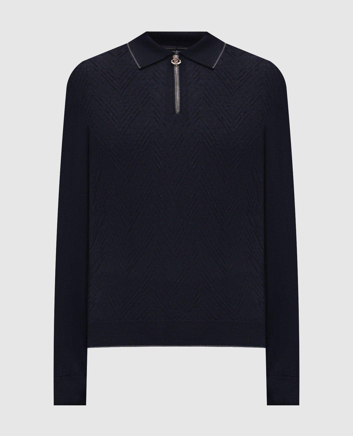 

Blue cashmere and silk polo shirt with woven pattern Stefano Ricci