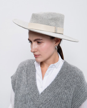 Peserico Gray wool hat with monil chain S36177C0CC279