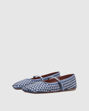 Amina Muaddi Blue leather ballet flats with ANE crystals 11S351561ANE