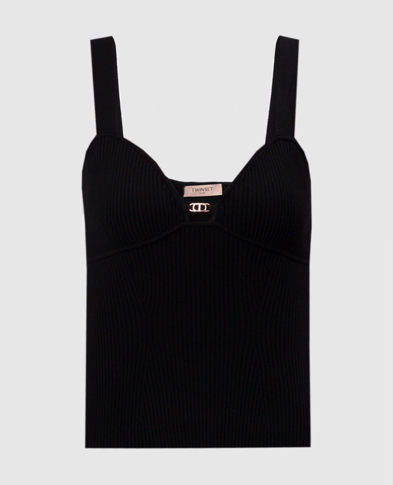 

Black ribbed top with metallic Oval T logo Twinset